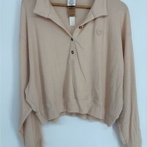 Victorias Secret Pink Waffle Knit Cream Long Sleeve Top new with tag